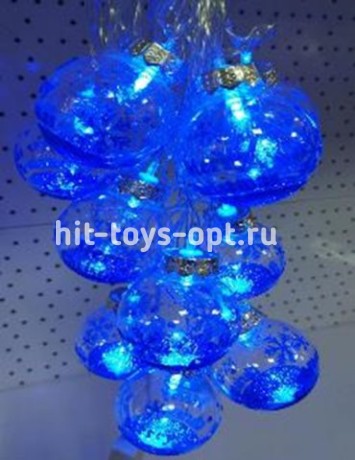 гирлянда нить диод 10л, пластиковый шарикСНЕЖИНКА С НАДПИСЬЮ 5.7см, 5М,  , пр упак (5М/10Л) СИНИЙ