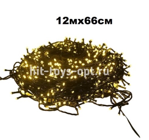 Бахрома мелкий диод черный провод (IP44) 12мх66см(255л),дл шнура 1.5м Теплый Белый + Теплый Белый Ме