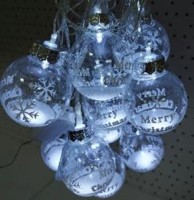 гирлянда нить диод 10л, пластиковый шарикСНЕЖИНКА С НАДПИСЬЮ 5.7см, 5М,  , пр упак (5М/10Л) Холодный