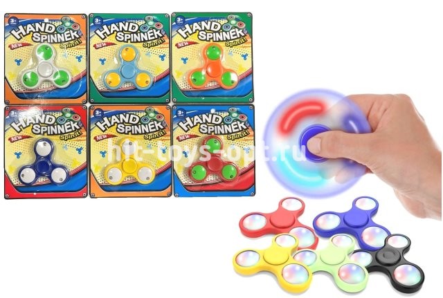 Спиннер со СВЕТОМ на Листе, цвет ассорти, в уп 24шт. цена за шт.