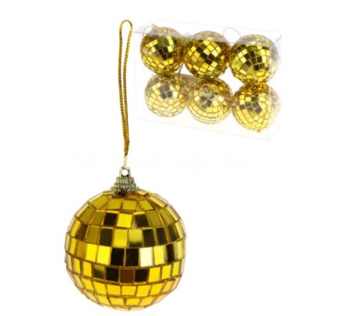 Новогоднее украшение Набор золотых дискошаров 6 см 6 шт