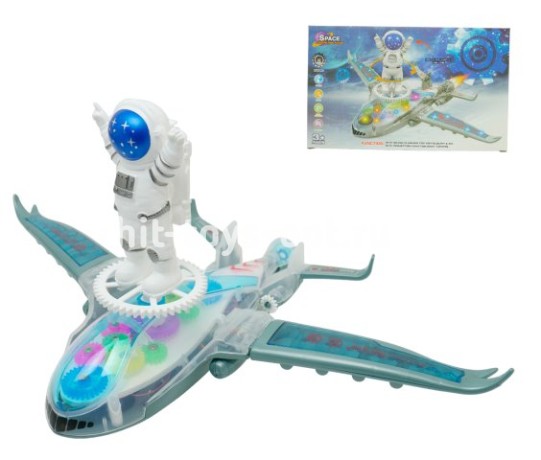 Самолет с шестеренками + космонавт + свет + музыка + движение, размер 26*16