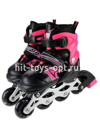 Ролики раздвиж. (розовые)(колеса PU 64мм со светом, р-р S 31-34)