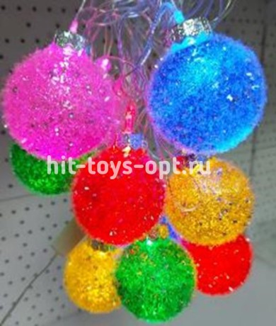 гирлянда нить диод 10л, пластиковый шарик БАРХАТ 5.7см, 5М,  , пр упак (5М/10Л) МУЛЬТИ