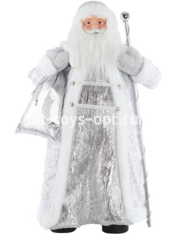 Сувенир Дед Мороз в серой блестящей шубе с посохом, 79 см