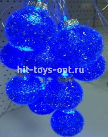 гирлянда нить диод 10л, пластиковый шарик БАРХАТ 5.7см, 5М,  , пр упак (5М/10Л) СИНИЙ
