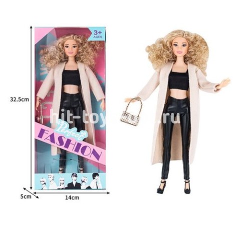 Кукла с блест сумочкой и пальто16*35