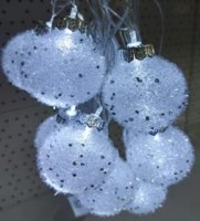 гирлянда нить диод 10л, пластиковый шарик БАРХАТ 5.7см, 5М,  , пр упак (5М/10Л) Холодный Белый