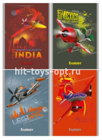 Блокнот А6 24л. САМОЛЕТЫ скрепка, обл.-мелов.карт, блок-офсет, в клетку, в ассорти