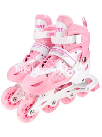 Ролики раздвиж. (розовые)(колеса PU 64мм со светом, р-р M 35-38)