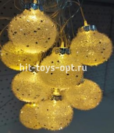 гирлянда нить диод 10л, пластиковый шарик БАРХАТ 5.7см, 5М,  , пр упак (5М/10Л) Теплый Белый