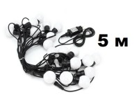 Гирлянда нить диод  5м/10л, лампочка-плас бел шарик 5см, RGB, черн пр, с переходником, G50RGB, УЛИЦА