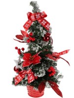 Елка заснеженная декоративная 50 см с красными украшениями