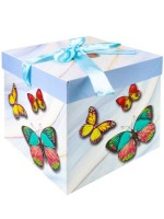 Коробка складная Бабочки, голубая 15х15х15 см, с лентой