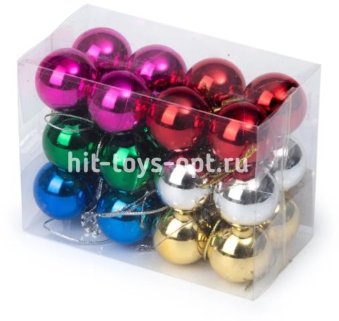 Набор шаров 3см 24шар 6цв однотонные, глянец в пр. уп