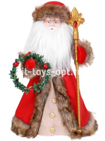 Сувенир музыкальный Дед Мороз в красной шубе, с новогодним венком, с мелодией, 40 см