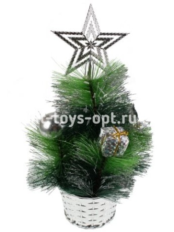 Декоративная ёлка с серебряным декором в горшке, 30 см