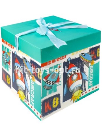 Коробка складная Космическая ракета 15х15х15 см, с лентой