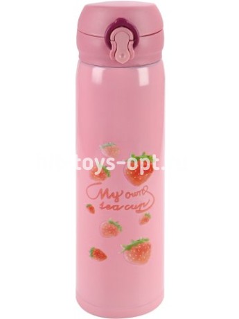 Термос с крышкой- защелкой, Милые фрукты, 500 мл, розовый