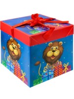 Коробка складная Поздравление от льва 15х15х15 см, с лентой