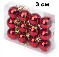 Набор шаров 3см 12шар 1цв, однотонные цветные, глянец в пл упак 00010-1