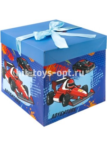 Коробка складная Гоночная машинка 15х15х15 см, с лентой