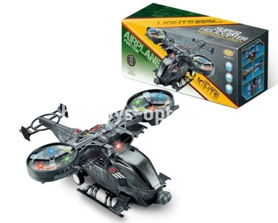 Вертолет черный светомузыка, размер 29*11