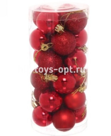 Набор шаров 8см 24шар 1цв 3вида (глянец/матовый/искра) в тубусе 00068-13