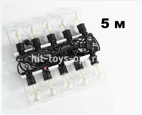 Гирлянда уличная 5м/10л, лампочка-прозр РЕТРО(капающий эффект),  черн пр, с послед . подключением Те