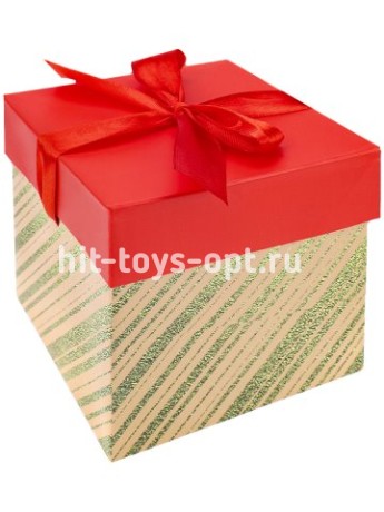 Коробка складная Золотое сияние, розовая, 10х10х10 см, с лентой