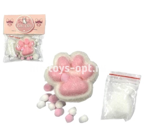 Антистресс Сквиш Лапка Белая с Розовыми Подушечками + Мини Лапка + Ворс + Пампоны