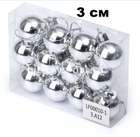 Набор шаров 3см 12шар 1цв, однотонные цветные, глянец в пл упак 00010-1