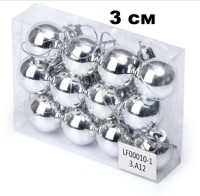 Набор шаров 3см 12шар 1цв, однотонные цветные, глянец в пл упак 00010-1