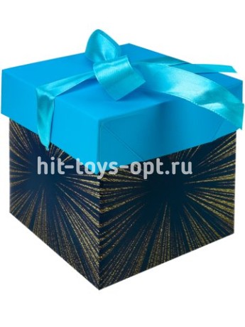 Коробка складная Золотое сияние, синяя, 10х10х10 см, с лентой