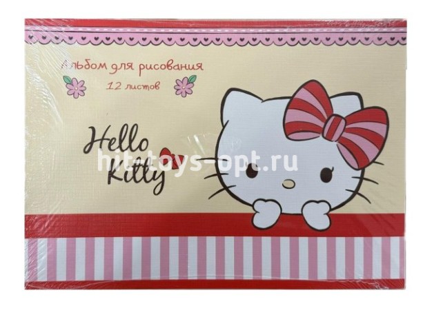 Альбом для рисования А4 12л. HELLO KITTY-124 (12-3891) лён, целл.картон,офсет, скре