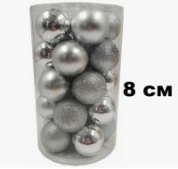 Набор шаров 8см 24шар 1цв 3вида (глянец/матовый/искра) в тубусе 00068-13