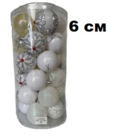 Набор шаров 6см 30шар в светлых тонах N3 5видов шаров (узор/кракле/жемчуг/бел/искра) в тубе 63009