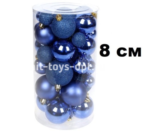 Набор шаров 8см 24шар 1цв 3вида (глянец/матовый/искра) в тубусе 00068-13