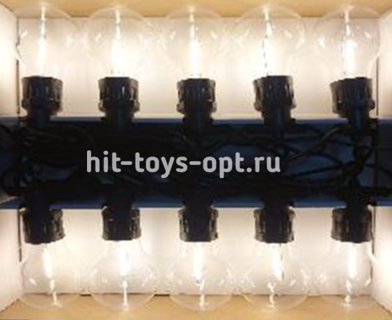 Гирлянда уличная 5м/10л, лампочка-прозр РЕТРО(большая), цвет-т/бел(пост.свеч.), черн пр, с переходни