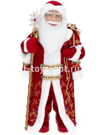 Дед Мороз в красной богатой шубе с посохом, 60 см