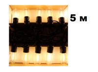 Гирлянда уличная 5м/10л, лампочка-прозр РЕТРО(эффект пламени), цвет-т/бел, черн пр, с переходником,