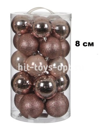 Набор шаров 8см 24шар 1цв 3вида (глянец/матовый/искра) в тубусе 00068-13