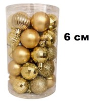 Набор шаров 6см 30шар 1цв 5видов (глянец/матовый/искра/ромбиками/дольками) 00039