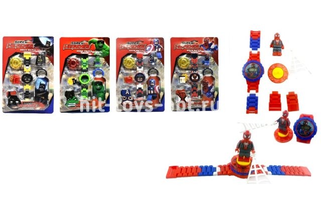 Детские Часы СуперГерои + Фигурка на блистере, в ассорти, размер 25см*16см