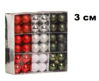 Набор шаров 72шт 3см 4цв 3вида арт32472 (крас 24шар и т/зел 24шар: глянец, матовый, искра по 8шар; с