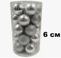 Набор шаров 6см 30шар 1цв 5видов (глянец/матовый/искра/ромбиками/дольками) 00039