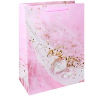 Пакет бумажный подарочный 18х24х8,5 см &quot;Перо и капли&quot; розовый