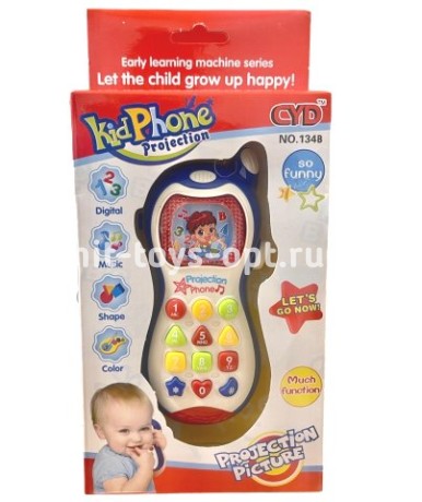 Музыкальный Телефончик (мелодии, песенки, фонарик, английский), размер 12см*12см*5см