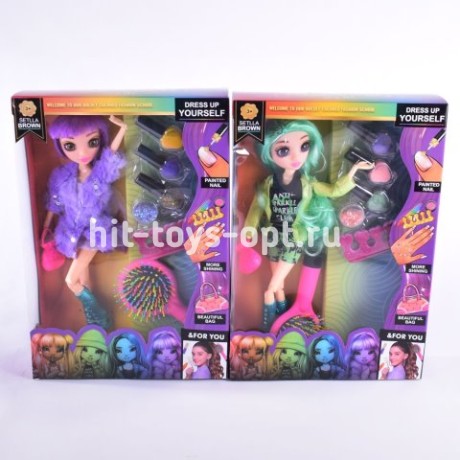 Кукла с цветными волосами + лаки + расческа