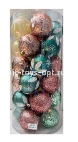 Набор шаров 8см 30шар 5видов (узор, жемчуг, искра, волна, рисунок) в тубусе 83000